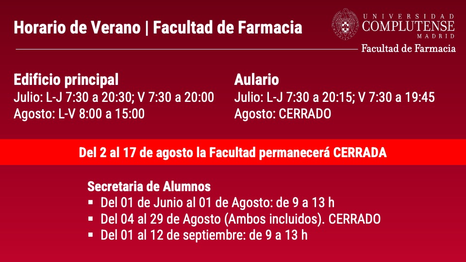 Horario de Verano - Facultad de farmacia